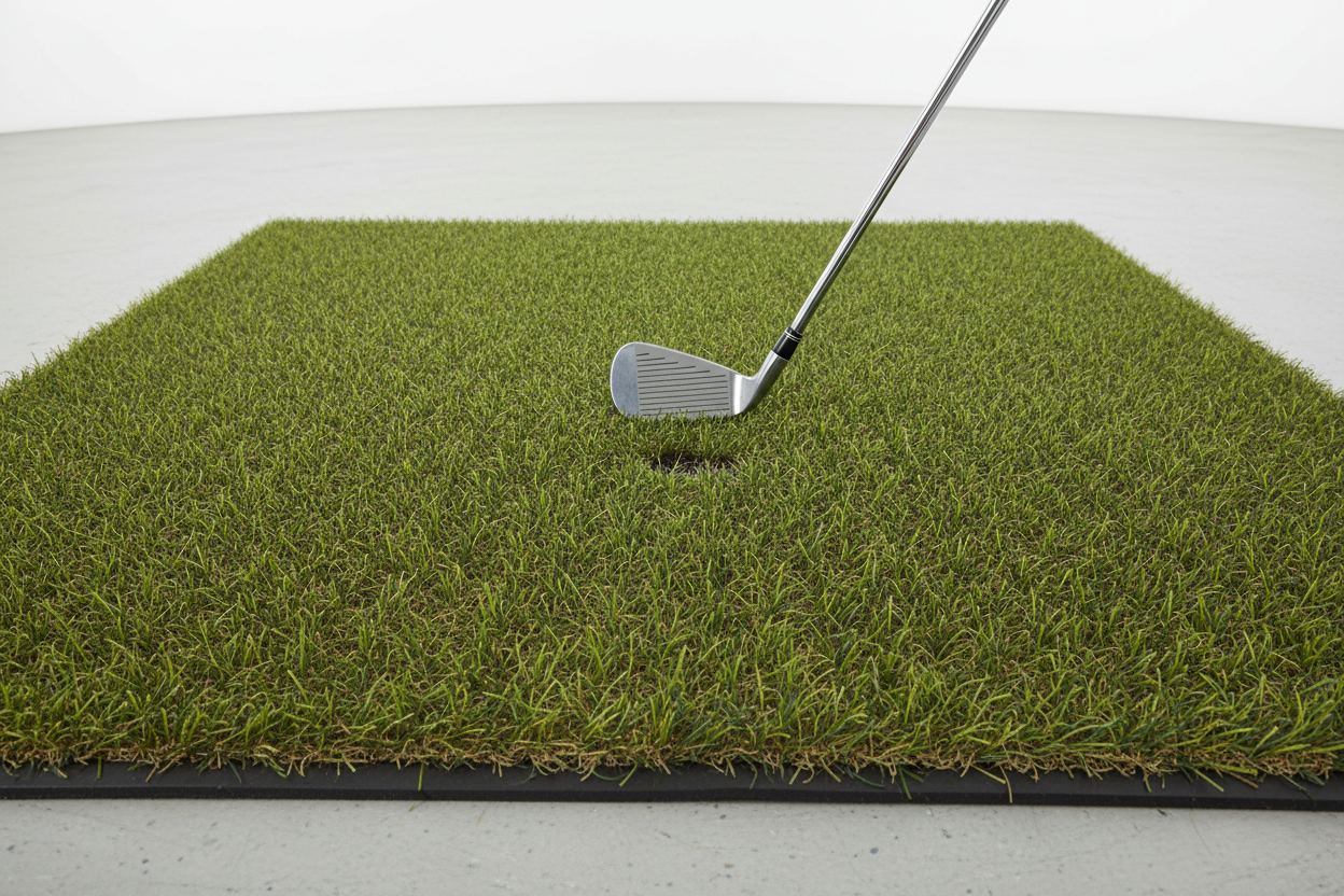 Premium golf simulator mat with realistic turf
